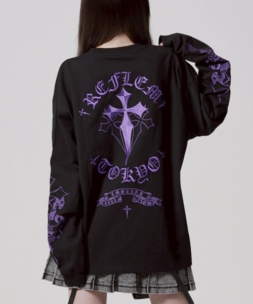 新品レフレム　クロス刺繍Tシャツ　パープル REFLEM/レフレム』クロス刺繍Tシャツ/ハーフスリーブカットソー