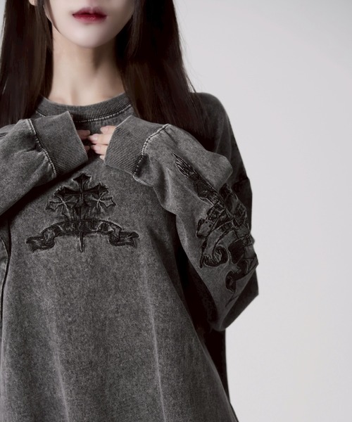 『REFLEM/レフレム』クロス刺繍L/S Tee/ロングスリーブカットソー REFLEM/レフレム』クロス刺繍L/S Tee/ロングスリーブカットソー