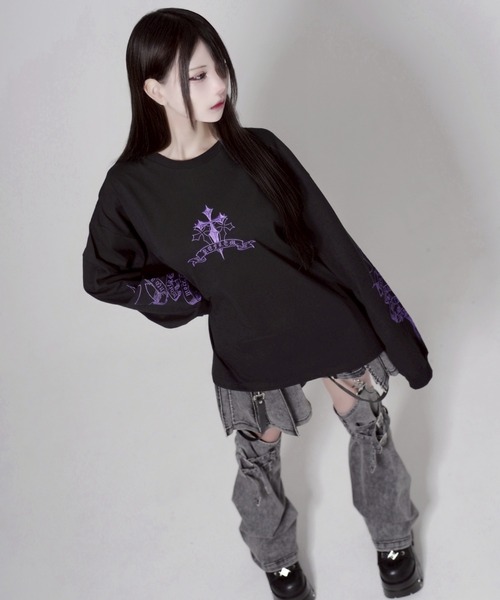 REFLEM/レフレム』クロス刺繍L/S Tee/ロングスリーブカットソー（T