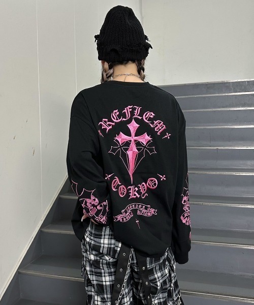 『REFLEM/レフレム』クロス刺繍L/S Tee/ロングスリーブカットソー REFLEM/レフレム』クロス刺繍L/S Tee/ロングスリーブカットソー