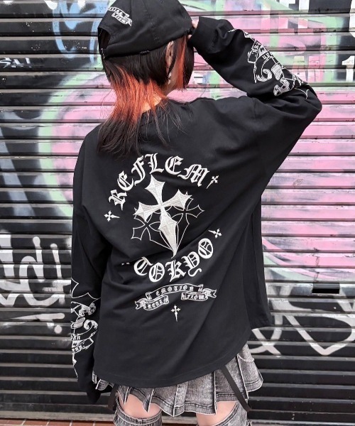 レフレム　カットソー REFLEM/レフレム』クロス刺繍L/S Tee/ロングスリーブカットソー