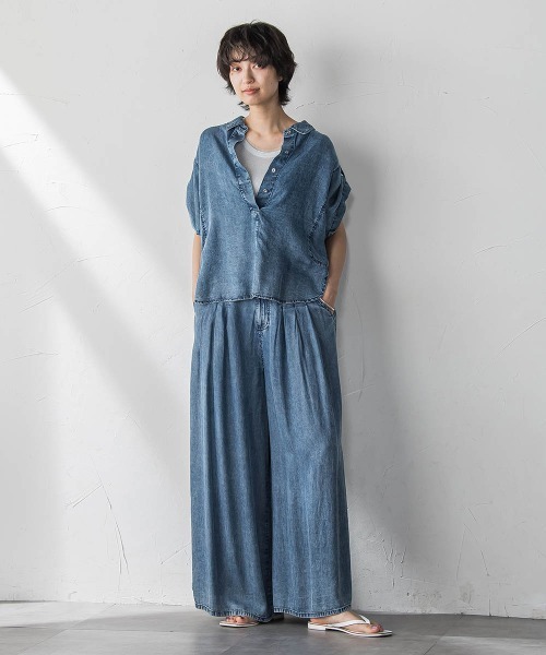 MAYSON GREY(メイソングレイ)の「バイオシルクデニムブラウス≪洗濯機で洗える≫(シャツ/ブラウス・レディース・ネイビー/ブルー・M)」の12枚目の写真