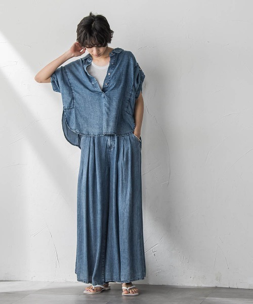 MAYSON GREY(メイソングレイ)の「バイオシルクデニムブラウス≪洗濯機で洗える≫(シャツ/ブラウス・レディース・ネイビー/ブルー・M)」の6枚目の写真