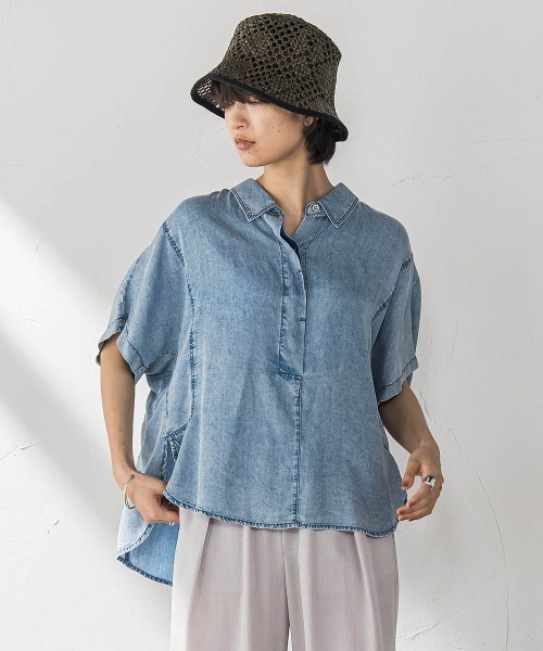 MAYSON GREY(メイソングレイ)の「バイオシルクデニムブラウス≪洗濯機で洗える≫(シャツ/ブラウス・レディース・ネイビー/ブルー・M)」の21枚目の写真