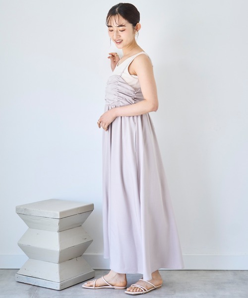 mil(ミル)の「フロントギャザー キャミワンピース 【587146】(ワンピース・レディース・ブラック/グレイッシュベージュ/モカ・XS/S)」の9枚目の写真
