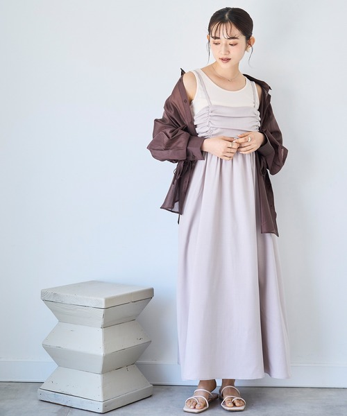 mil(ミル)の「フロントギャザー キャミワンピース 【587146】(ワンピース・レディース・ブラック/グレイッシュベージュ/モカ・XS/S)」の13枚目の写真