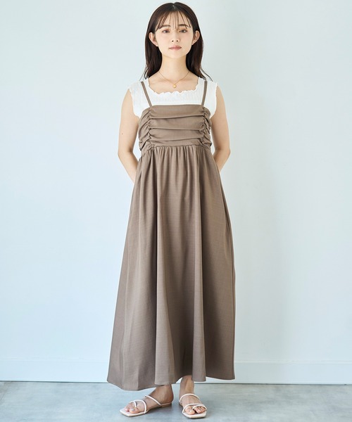 mil(ミル)の「フロントギャザー キャミワンピース 【587146】(ワンピース・レディース・ブラック/グレイッシュベージュ/モカ・XS/S)」の15枚目の写真
