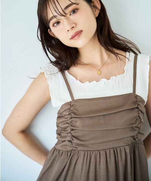 mil(ミル)の「フロントギャザー キャミワンピース 【587146】(ワンピース・レディース・ブラック/グレイッシュベージュ/モカ・XS/S)」の14枚目の写真