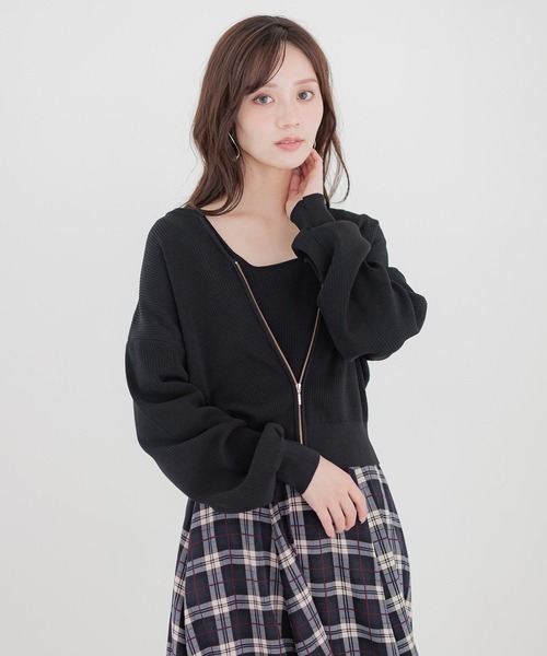 Andemiu(アンデミュウ)の「【リブシリーズ】ZIPカーディガン581461(カーディガン/ボレロ・レディース・グレー/ブラック/グリーン/モカ・FREE)」の2枚目の写真