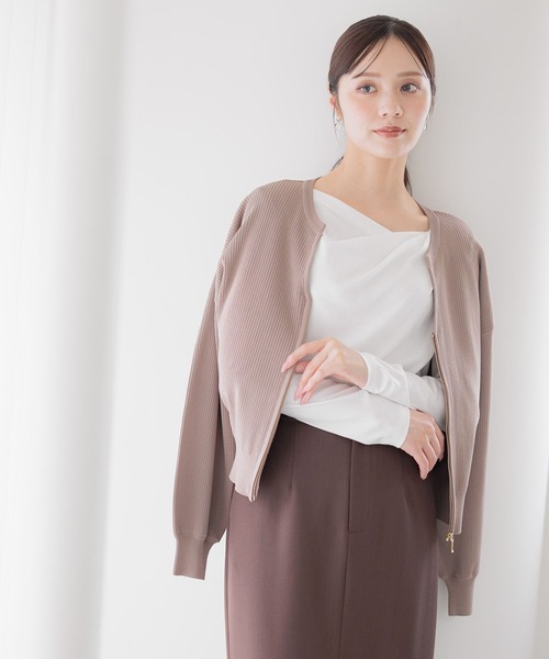 Andemiu(アンデミュウ)の「【リブシリーズ】ZIPカーディガン581461(カーディガン/ボレロ・レディース・グレー/ブラック/グリーン/モカ・FREE)」の3枚目の写真