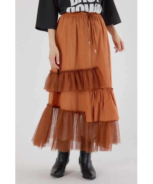 RODEO CROWNS WIDE BOWL(ロデオクラウンズワイドボウル)の「ランダムティアードスカート(スカート・レディース・ライトブラウン/アイボリー/ブラック・FREE)」の1枚目の写真