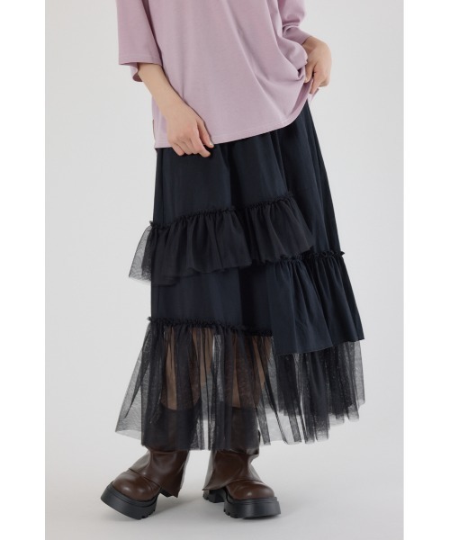 RODEO CROWNS WIDE BOWL(ロデオクラウンズワイドボウル)の「ランダムティアードスカート(スカート・レディース・ライトブラウン/アイボリー/ブラック・FREE)」の3枚目の写真