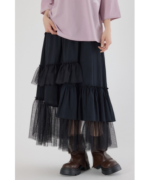 RODEO CROWNS WIDE BOWL(ロデオクラウンズワイドボウル)の「ランダムティアードスカート(スカート・レディース・ライトブラウン/アイボリー/ブラック・FREE)」の4枚目の写真