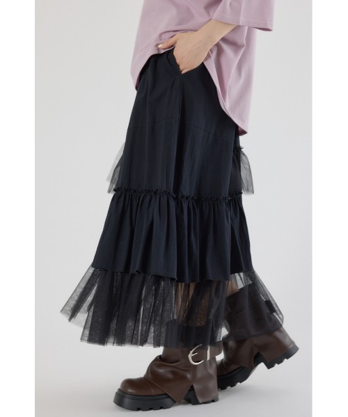 RODEO CROWNS WIDE BOWL(ロデオクラウンズワイドボウル)の「ランダムティアードスカート(スカート・レディース・ライトブラウン/アイボリー/ブラック・FREE)」の5枚目の写真