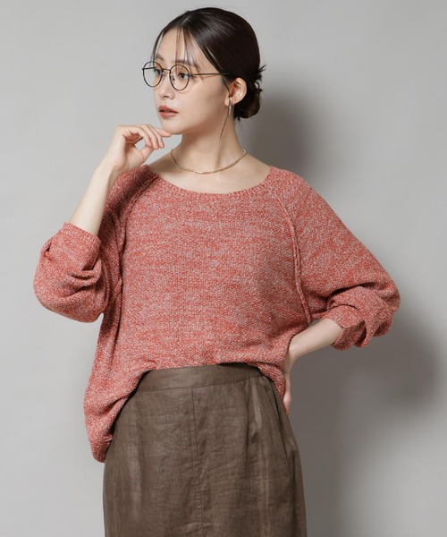 NANO universe(ナノユニバース)の「メランジクルーネックニット(ニット/セーター・レディース・ブラック/ベージュ/オレンジ・FREE)」の3枚目の写真