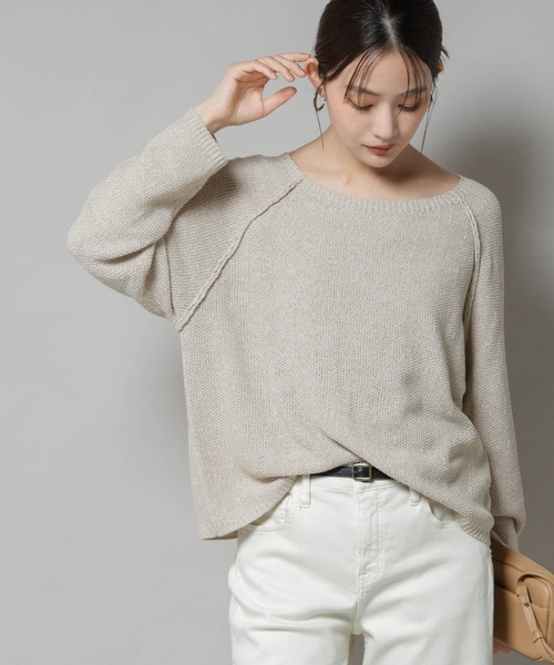 NANO universe(ナノユニバース)の「メランジクルーネックニット(ニット/セーター・レディース・ブラック/ベージュ/オレンジ・FREE)」の6枚目の写真