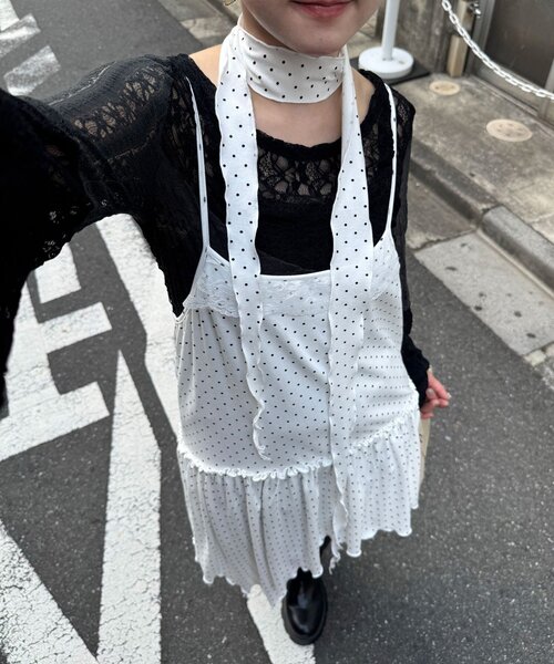 CIAOPANIC（チャオパニック）の「チョーカーSETドットアシメチュニックキャミワンピ（ワンピース・レディース・ブラック/ホワイト/グレー・ONE SIZE）」の2枚目の写真