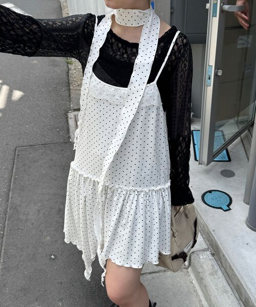 CIAOPANIC（チャオパニック）の「チョーカーSETドットアシメチュニックキャミワンピ（ワンピース・レディース・ブラック/ホワイト/グレー・ONE SIZE）」の5枚目の写真