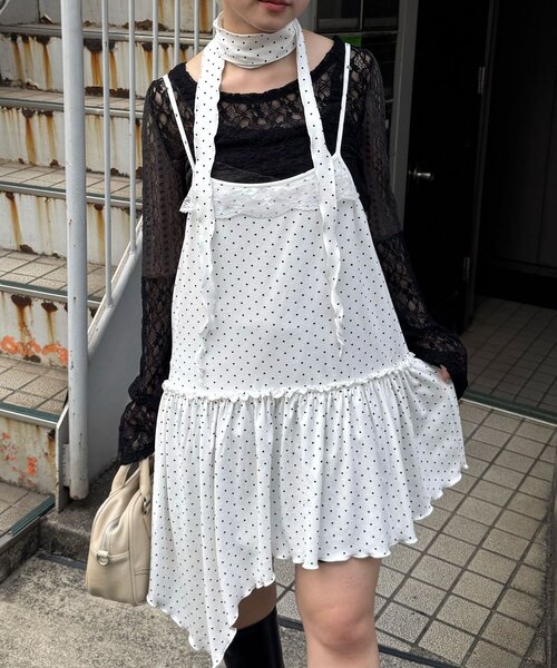 CIAOPANIC（チャオパニック）の「チョーカーSETドットアシメチュニックキャミワンピ（ワンピース・レディース・ブラック/ホワイト/グレー・ONE SIZE）」の6枚目の写真