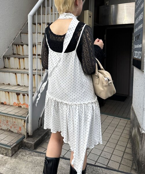 CIAOPANIC（チャオパニック）の「チョーカーSETドットアシメチュニックキャミワンピ（ワンピース・レディース・ブラック/ホワイト/グレー・ONE SIZE）」の7枚目の写真