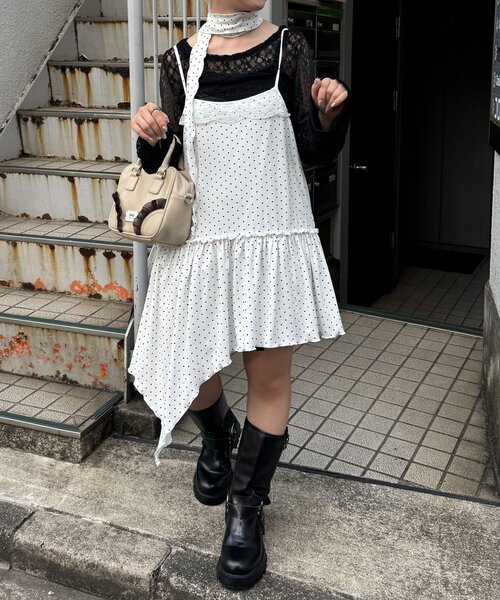 CIAOPANIC（チャオパニック）の「チョーカーSETドットアシメチュニックキャミワンピ（ワンピース・レディース・ブラック/ホワイト/グレー・ONE SIZE）」の8枚目の写真