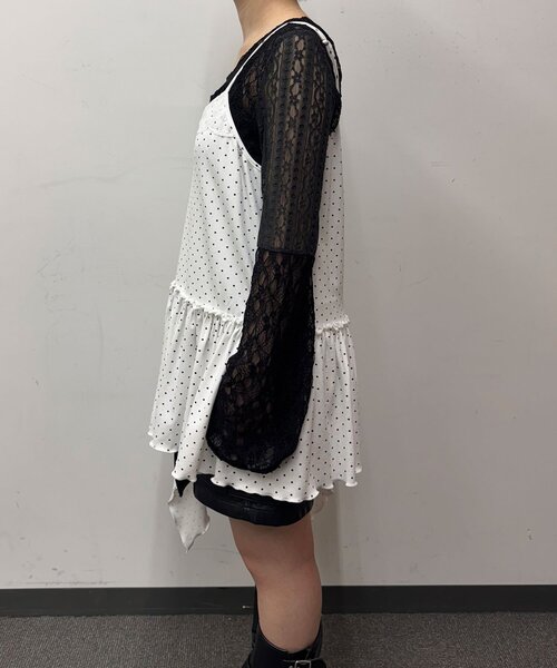 CIAOPANIC（チャオパニック）の「チョーカーSETドットアシメチュニックキャミワンピ（ワンピース・レディース・ブラック/ホワイト/グレー・ONE SIZE）」の12枚目の写真