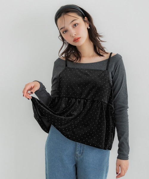 coca(coca)(コカ)の「ラインストーンベロアキャミソール(キャミソール・レディース・ブラック/ネイビー・M/L)」の12枚目の写真