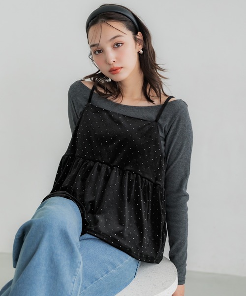 coca(coca)(コカ)の「ラインストーンベロアキャミソール(キャミソール・レディース・ブラック/ネイビー・M/L)」の14枚目の写真