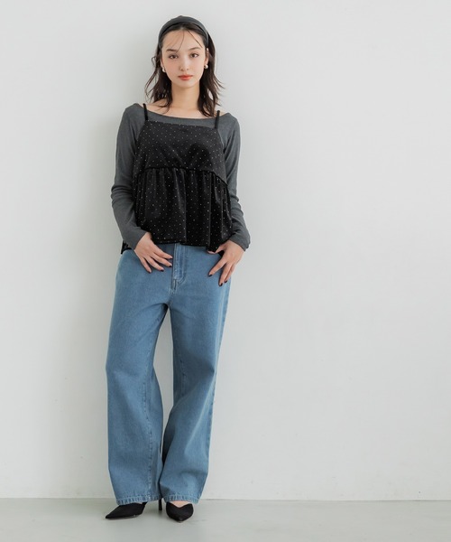 coca(coca)(コカ)の「ラインストーンベロアキャミソール(キャミソール・レディース・ブラック/ネイビー・M/L)」の9枚目の写真