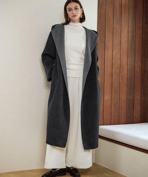 セール】【2025AW】【ウール70％】フーデッド ドロップショルダー