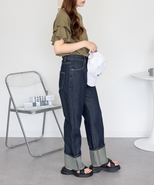 RCD(アールシーディー)の「袖ダブルフリルTシャツ(Tシャツ/カットソー・レディース・ブラック/ホワイト/ピンクベージュ/カーキ・LL~3L/M-L)」の17枚目の写真