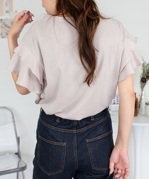 RCD(アールシーディー)の「袖ダブルフリルTシャツ(Tシャツ/カットソー・レディース・ブラック/ホワイト/ピンクベージュ/カーキ・LL~3L/M-L)」の21枚目の写真