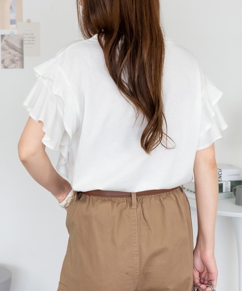 RCD(アールシーディー)の「袖ダブルフリルTシャツ(Tシャツ/カットソー・レディース・ブラック/ホワイト/ピンクベージュ/カーキ・LL~3L/M-L)」の7枚目の写真
