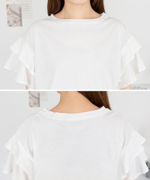 RCD(アールシーディー)の「袖ダブルフリルTシャツ(Tシャツ/カットソー・レディース・ブラック/ホワイト/ピンクベージュ/カーキ・LL~3L/M-L)」の11枚目の写真