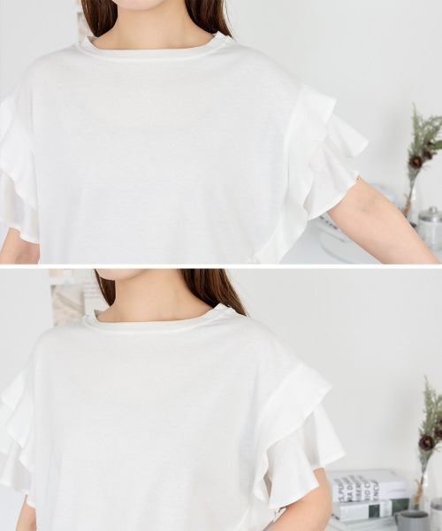 RCD(アールシーディー)の「袖ダブルフリルTシャツ(Tシャツ/カットソー・レディース・ブラック/ホワイト/ピンクベージュ/カーキ・LL~3L/M-L)」の12枚目の写真