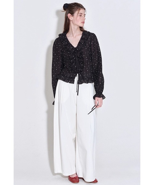 Fano Studios（ファノ ストゥディオズ）の「ドット柄 フリルブラウス FQ25S096【Fano Studios】【2025AW】（シャツ/ブラウス・レディース・ブラック・L/M/S）」の4枚目の写真