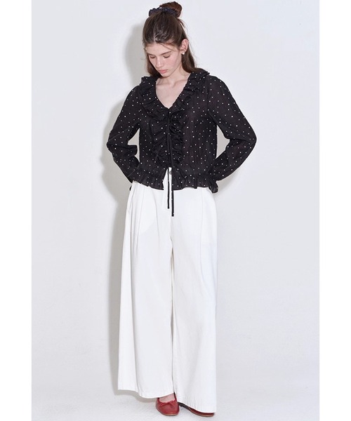 Fano Studios（ファノ ストゥディオズ）の「ドット柄 フリルブラウス FQ25S096【Fano Studios】【2025AW】（シャツ/ブラウス・レディース・ブラック・L/M/S）」の5枚目の写真