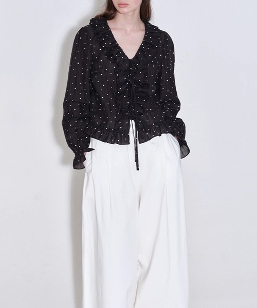 Fano Studios（ファノ ストゥディオズ）の「ドット柄 フリルブラウス FQ25S096【Fano Studios】【2025AW】（シャツ/ブラウス・レディース・ブラック・L/M/S）」の6枚目の写真