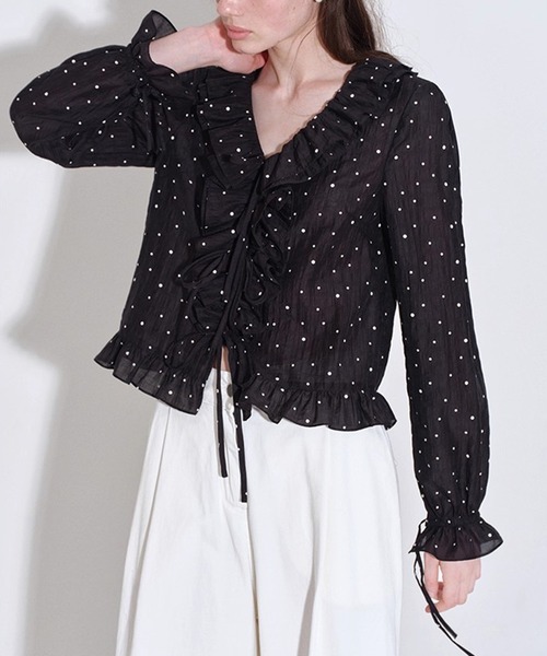 Fano Studios（ファノ ストゥディオズ）の「ドット柄 フリルブラウス FQ25S096【Fano Studios】【2025AW】（シャツ/ブラウス・レディース・ブラック・L/M/S）」の10枚目の写真