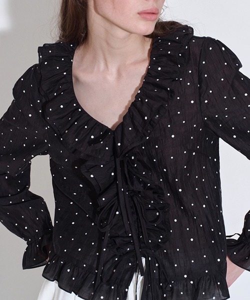 Fano Studios（ファノ ストゥディオズ）の「ドット柄 フリルブラウス FQ25S096【Fano Studios】【2025AW】（シャツ/ブラウス・レディース・ブラック・L/M/S）」の3枚目の写真