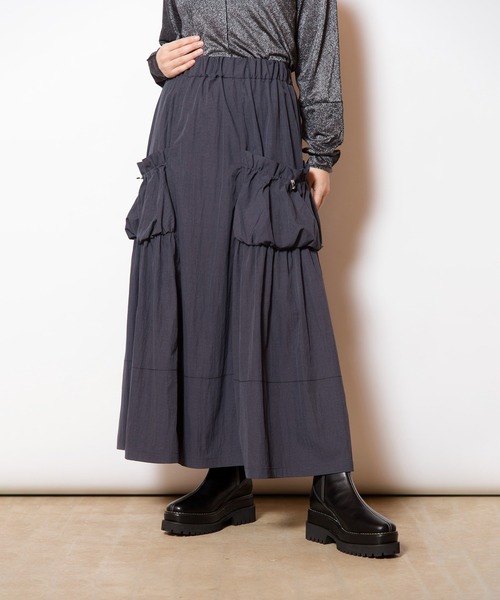 OSMOSIS(オズモーシス)の「ギャザーポケットフレアースカート(スカート・レディース・ダークグレー/ブラック/パープル・ONE SIZE)」の5枚目の写真