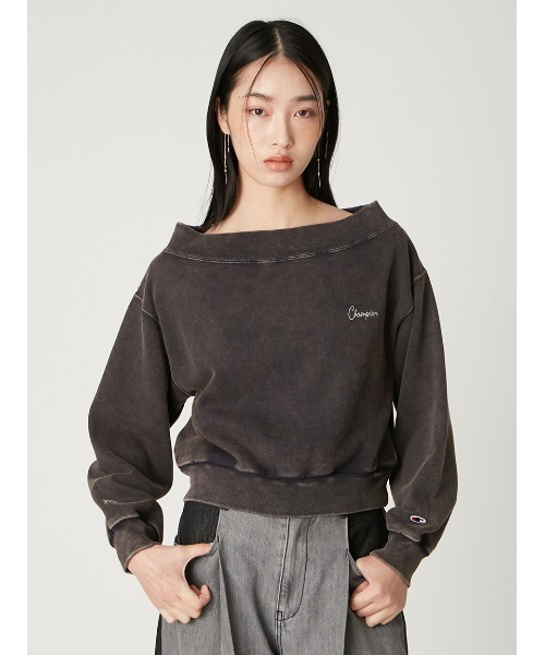 FRAY I.D（フレイアイディー）の「【Champion】オフショルスウェット（スウェット・レディース・チャコールグレー/ブルー/オレンジ・F）」の5枚目の写真