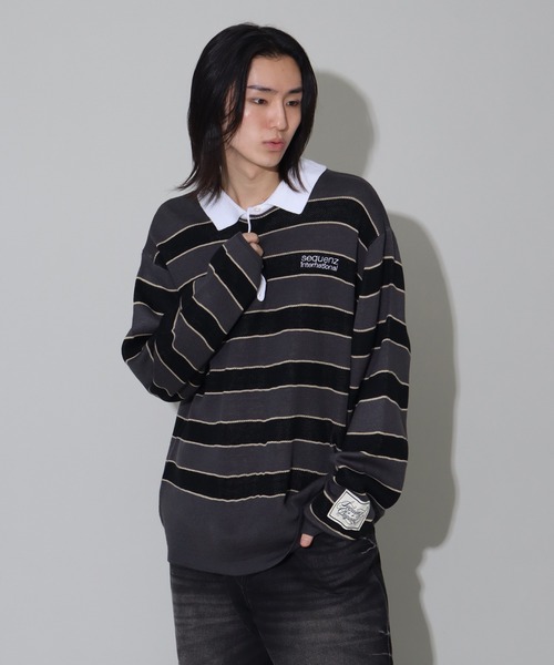 SEQUENZ（シークエンズ）の「【SEQUENZ/シークエンズ】BORDER RUGBY KNIT（ニット/セーター・メンズ・ライトブルー/ネイビー/チャコールグレー・L/M/S）」の13枚目の写真