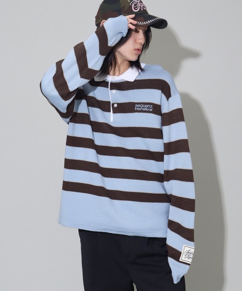 SEQUENZ（シークエンズ）の「【SEQUENZ/シークエンズ】BORDER RUGBY KNIT（ニット/セーター・メンズ・ライトブルー/ネイビー/チャコールグレー・L/M/S）」の22枚目の写真