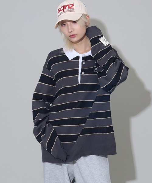 SEQUENZ（シークエンズ）の「【SEQUENZ/シークエンズ】BORDER RUGBY KNIT（ニット/セーター・メンズ・ライトブルー/ネイビー/チャコールグレー・L/M/S）」の4枚目の写真