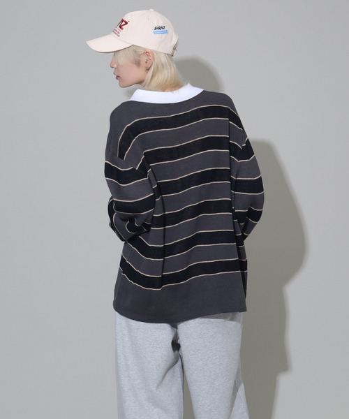 SEQUENZ（シークエンズ）の「【SEQUENZ/シークエンズ】BORDER RUGBY KNIT（ニット/セーター・メンズ・ライトブルー/ネイビー/チャコールグレー・L/M/S）」の8枚目の写真