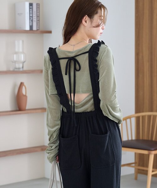 カスタネ　フリルサロペット　サイズ1 ブラック セール】【2サイズ展開/低身長サイズ/着丈調節可】フリル