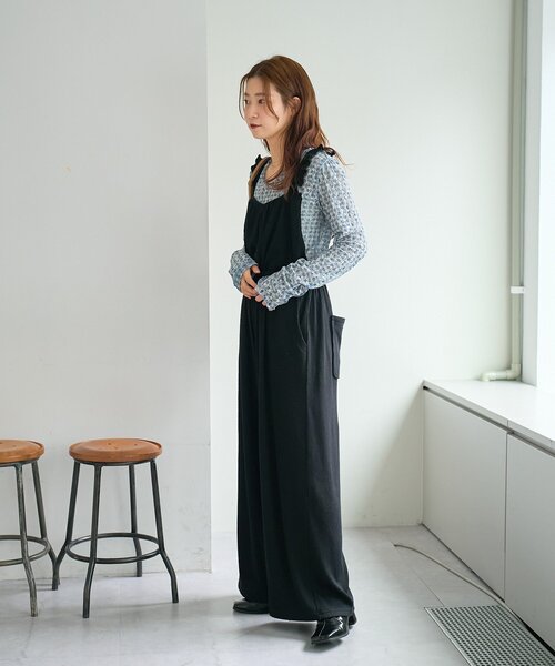 カスタネ　フリルサロペット　サイズ1 ブラック セール】【2サイズ展開/低身長サイズ/着丈調節可】フリル