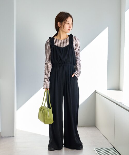 カスタネ　フリルサロペット　サイズ1 ブラック セール】【2サイズ展開/低身長サイズ/着丈調節可】フリル