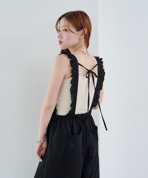 カスタネ　フリルサロペット　サイズ1 ブラック セール】【2サイズ展開/低身長サイズ/着丈調節可】フリル